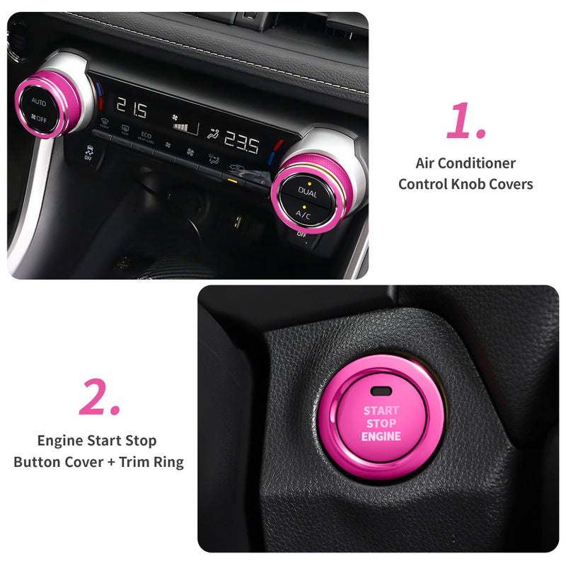 Polodunn for Toyota RAV4 Accessories 2025 2024 2023 2022 2021 2020 2019 -Air Conditioning Knob Covers, Push Start Button Cover Trim Rings 4pcs (Rose Red) - Image 3